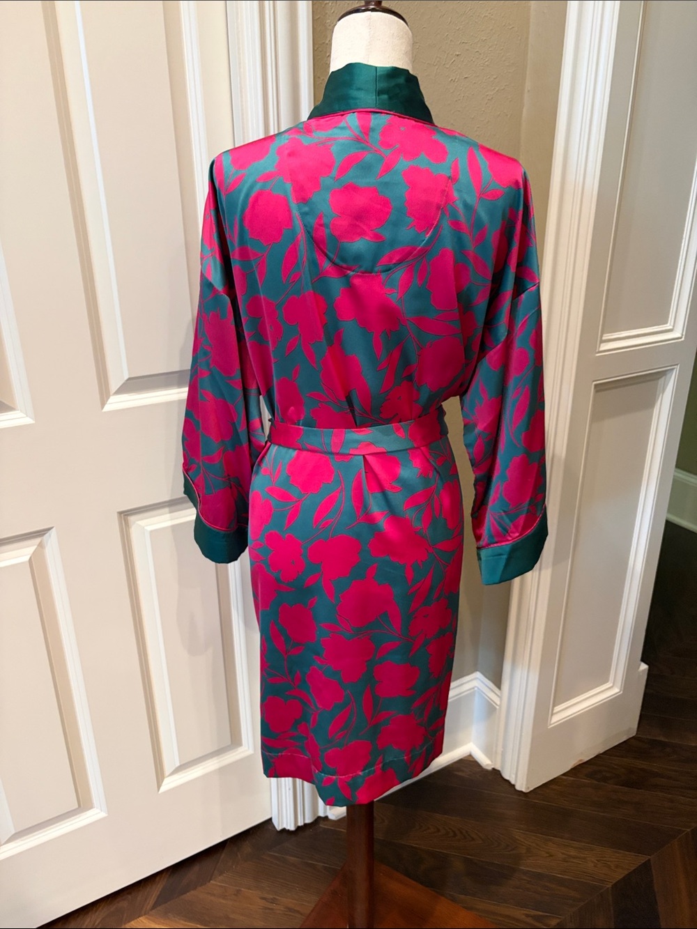 Ann Taylor Floral Stain Kimono Robe Fuchsia/Green L - Picture 4 of 4